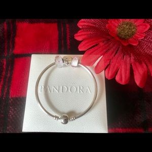 Authentic pandora bangle with 3 charms